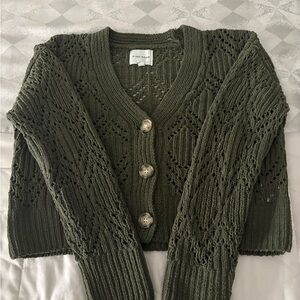 Pink Rose Dark Green Knit Cardigan
